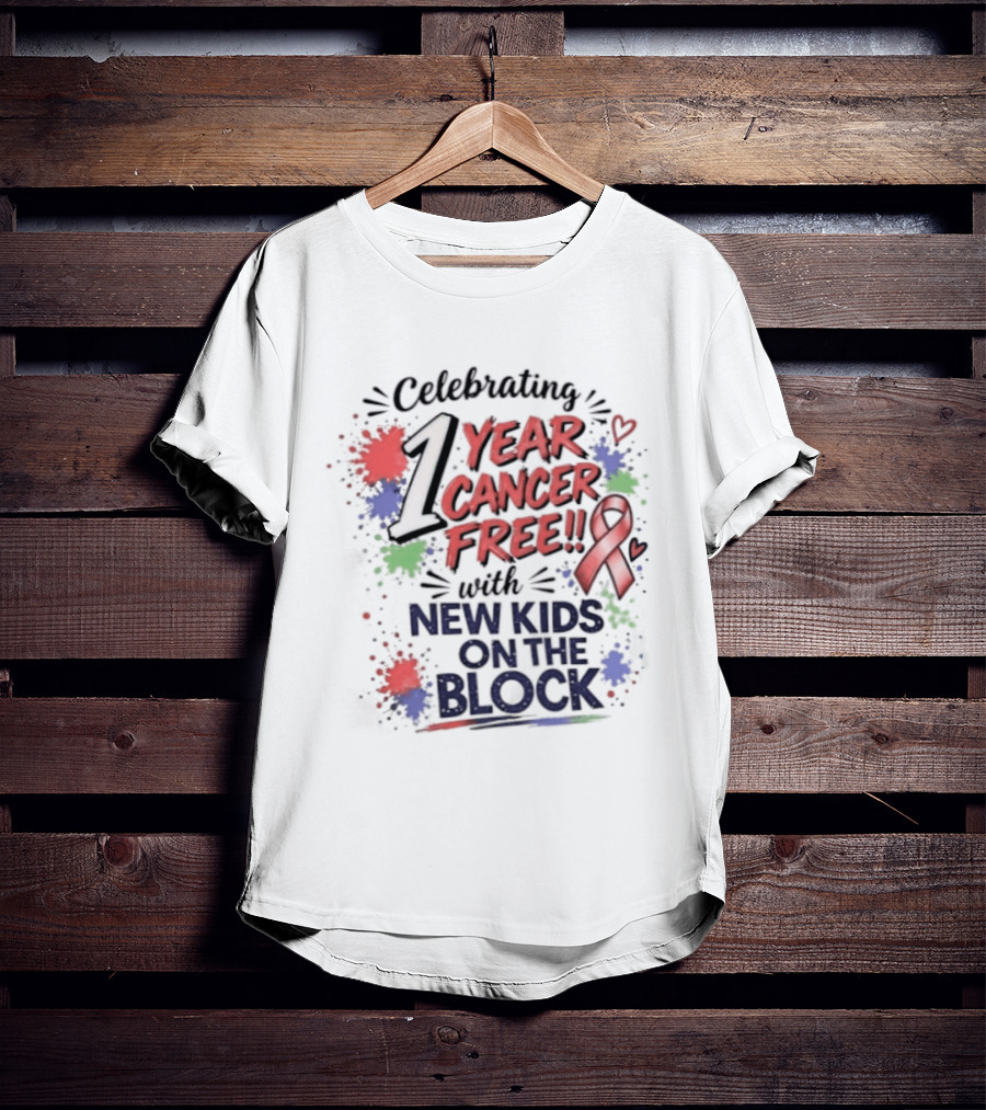 Celebrating 1 Year Cancer Free With New Kids On The Block Ribbon T-Shirt