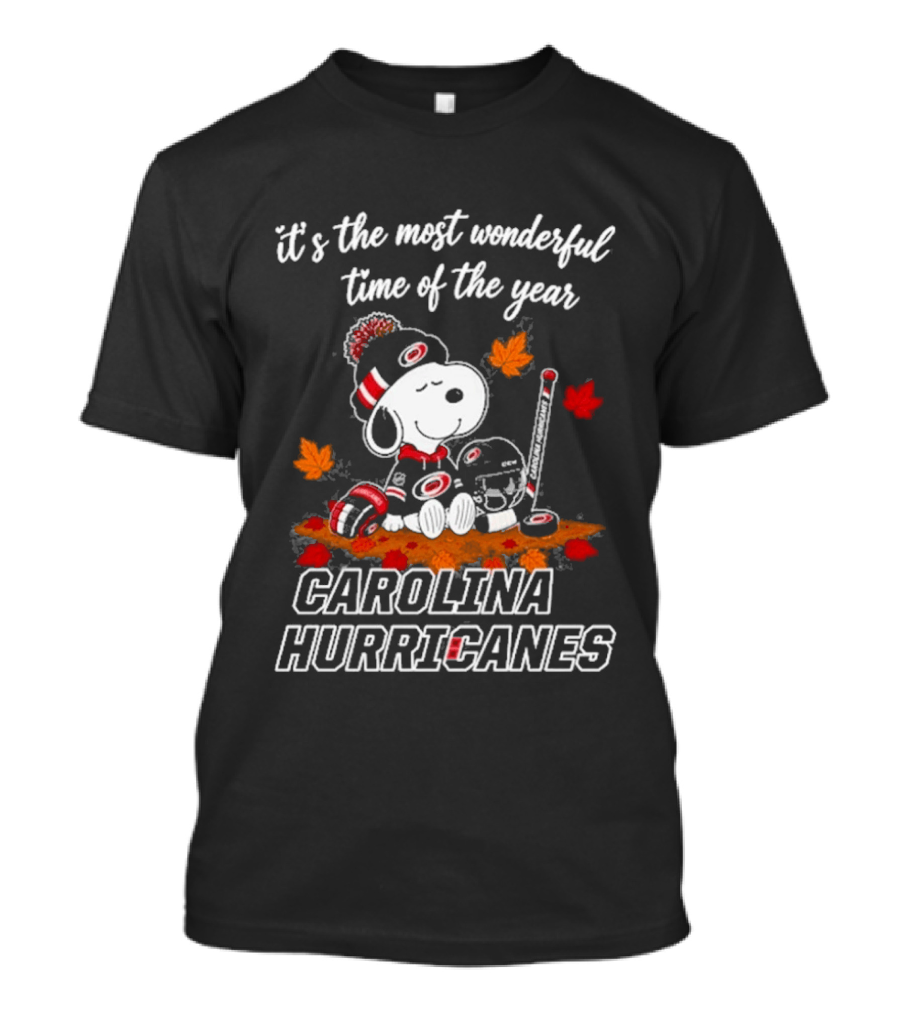 Carolina Hurricanes Snoopy Autumn Fall Football Most Wonderful Time Of The Year T-Shirt