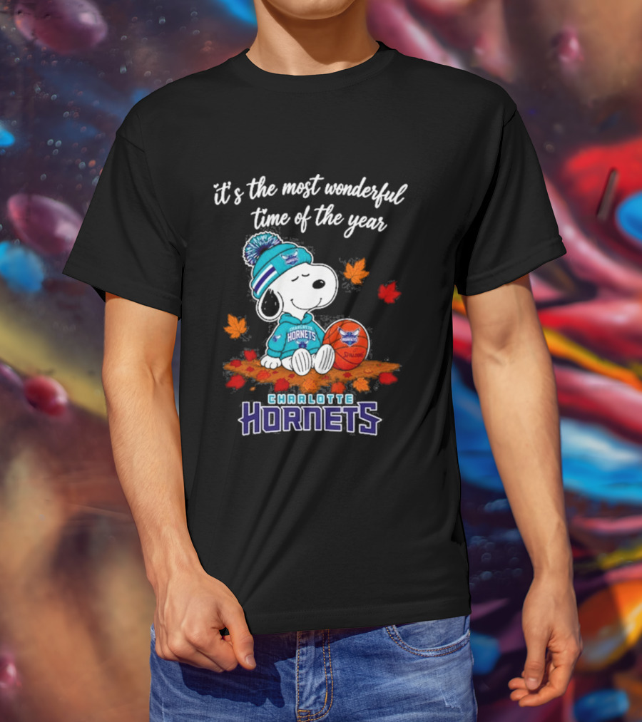 Charlotte Hornets Snoopy Autumn Football Most Wonderful Time Of The Year T-Shirt