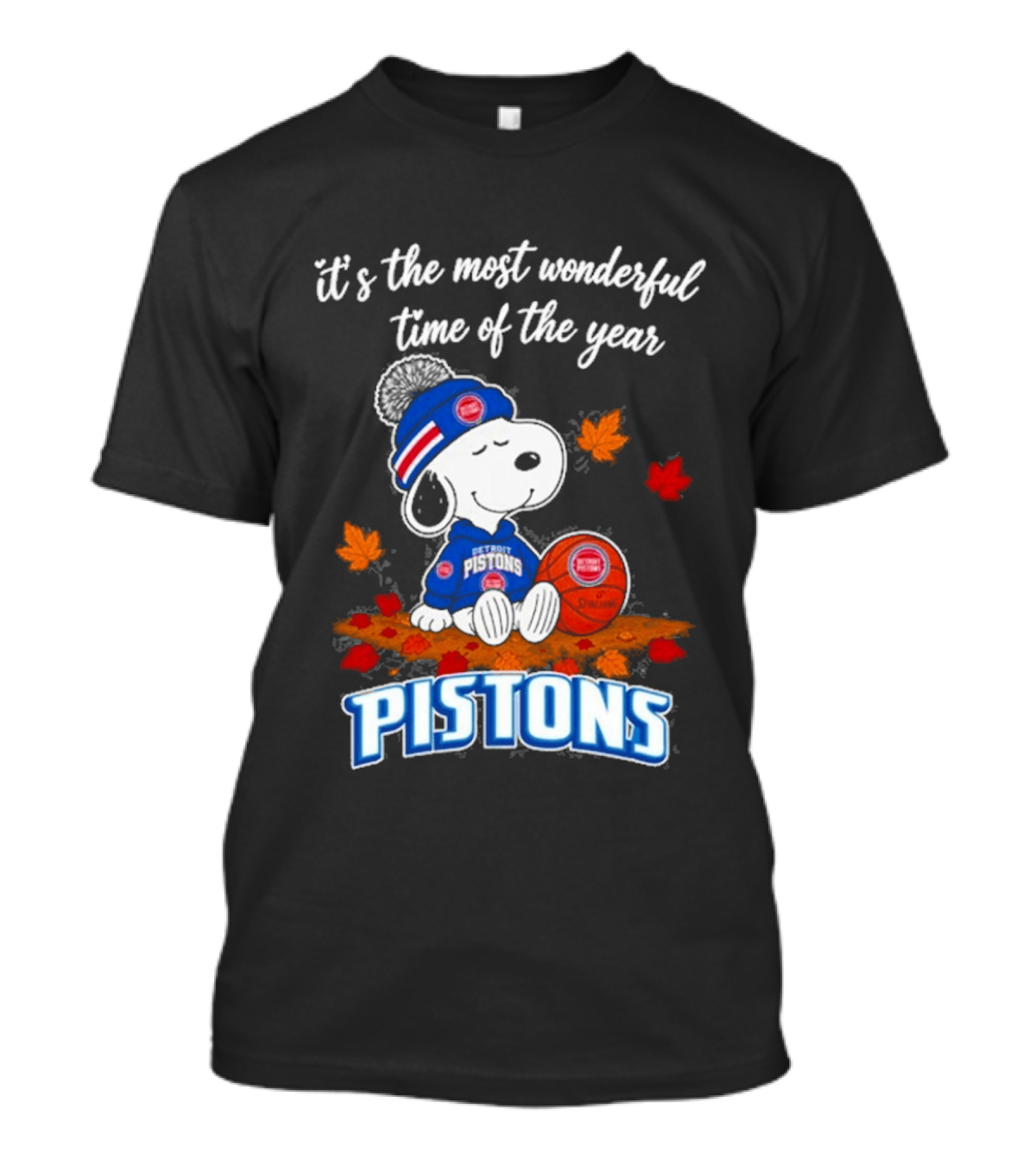 Detroit Pistons Snoopy Autumn Football It's The Most Wonderful Time Of The Year T-Shirt