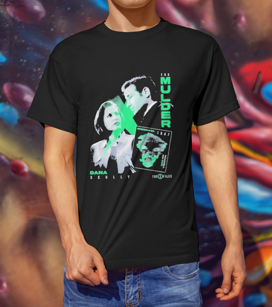 Fox Mulder Dana Scully The X Files 1997 Skull Print T-Shirt