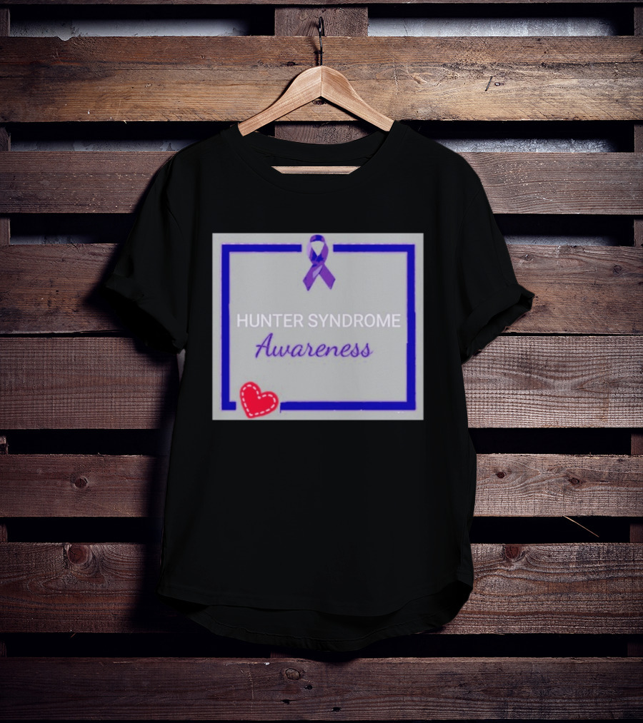 Hunter Syndrome Awareness Purple Ribbon And Heart Symbolization T-Shirt