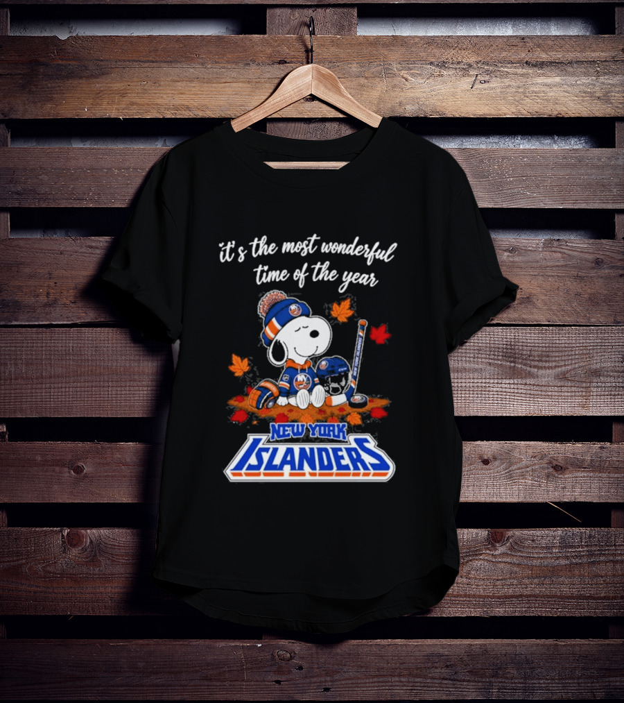 New York Islanders Snoopy Hockey Fall Autumn Most Wonderful Time Of The Year T-Shirt