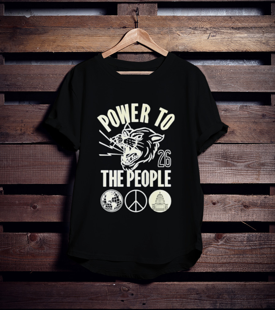 Power To The People 26 Roaring Panther Globe Peace Sign T-Shirt