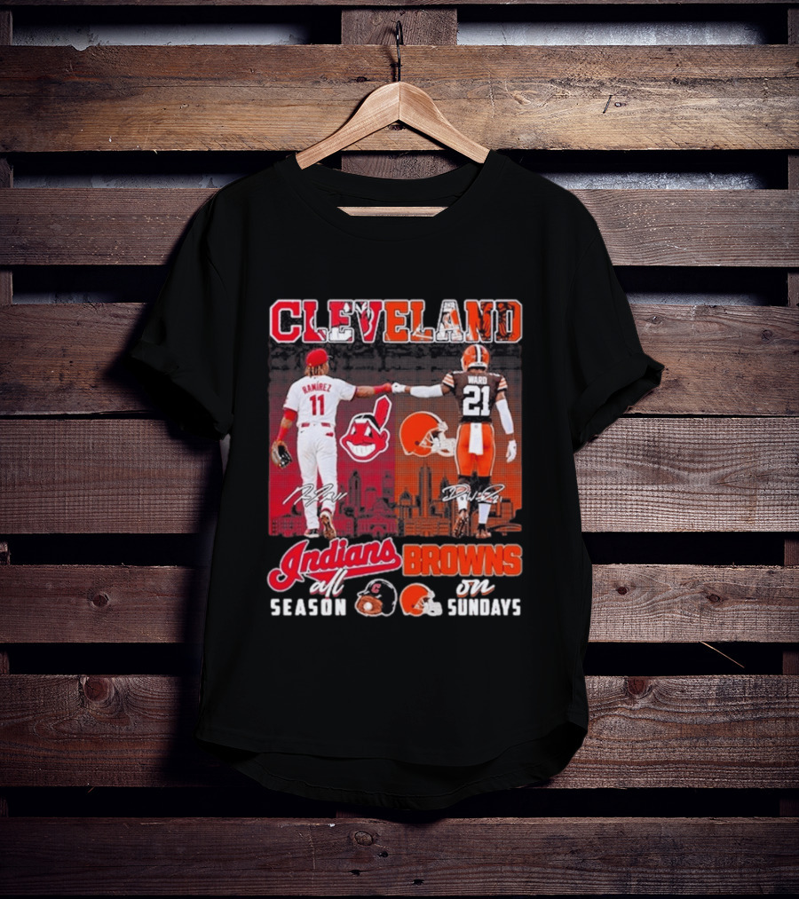 Cleveland José Ramírez Fist Bump Denzel Ward Indians All Season Browns On Sundays City Skyline T-Shirt