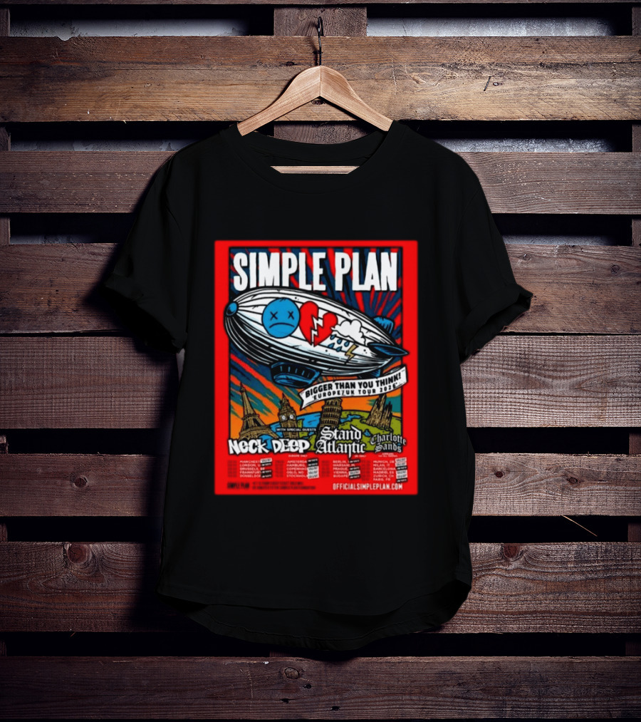 SIMPLE PLAN Bigger Than You Think Europe And UK Tour 2026 Featuring Neck Deep Stand Atlantic Charlotte Sands T-Shirt