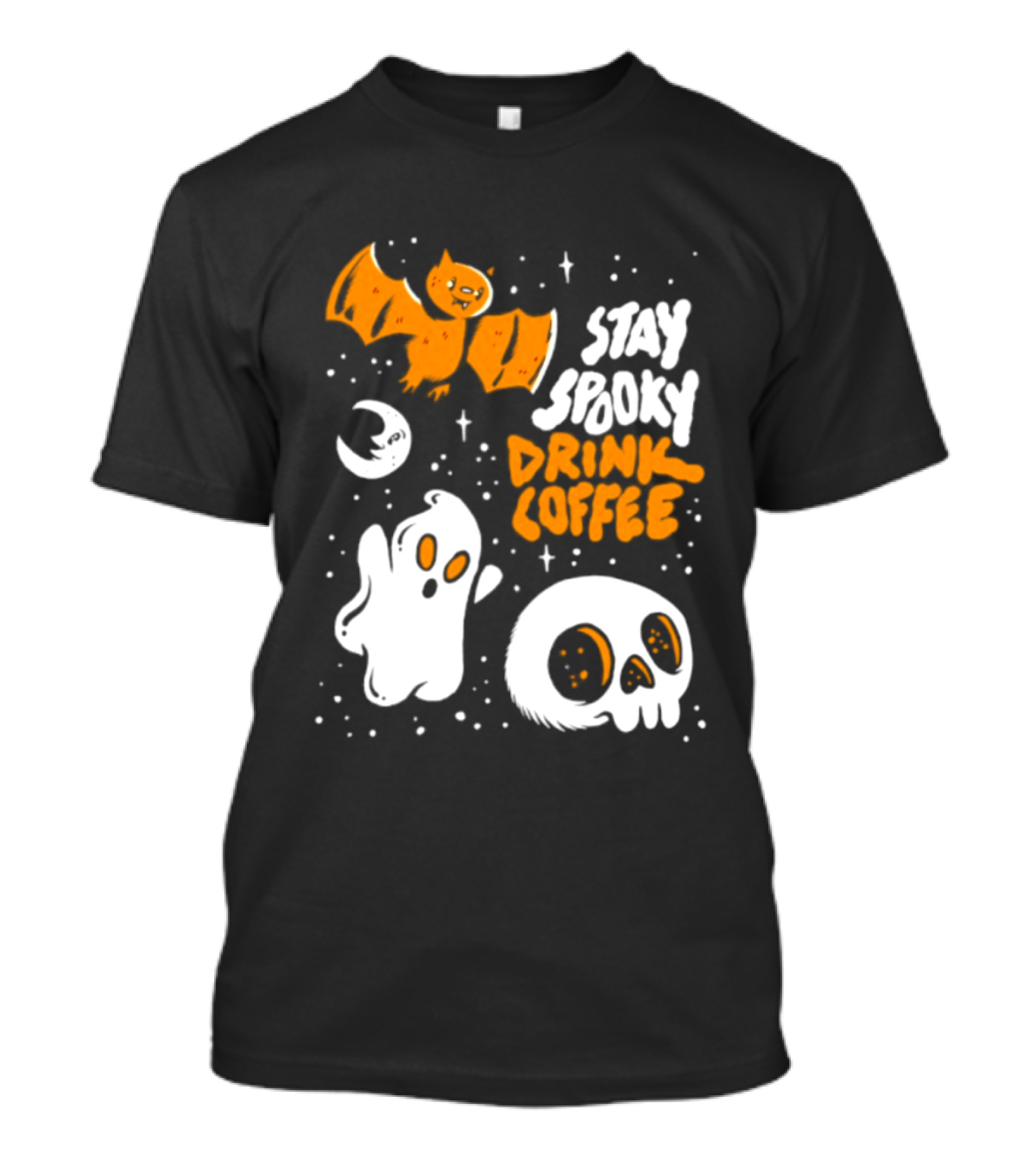 Stay Spooky Drink Coffee Halloween Ghost With Bat Skull And Moon T-Shirt