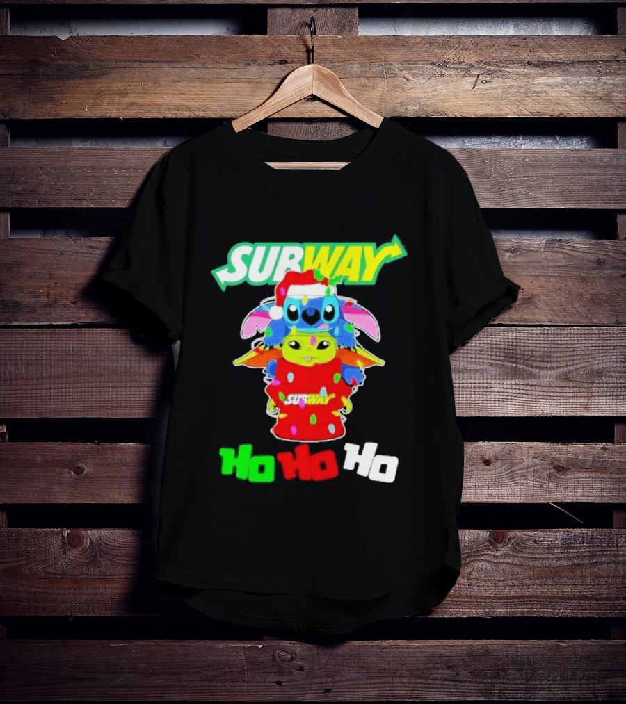 Subway Baby Yoda Stitch Christmas 2026 Ho Ho Ho T-Shirt