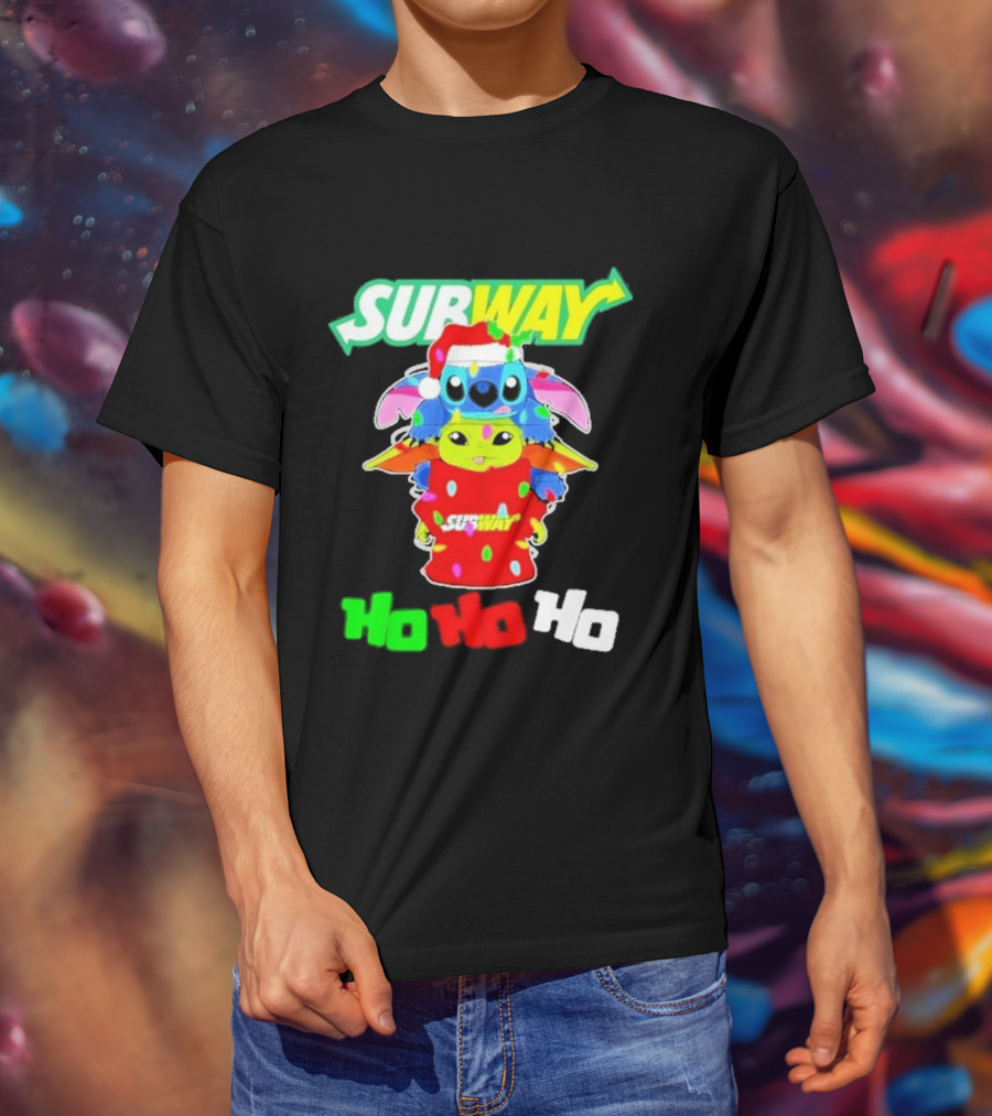 Subway Baby Yoda Stitch Christmas 2026 Ho Ho Ho T-Shirt