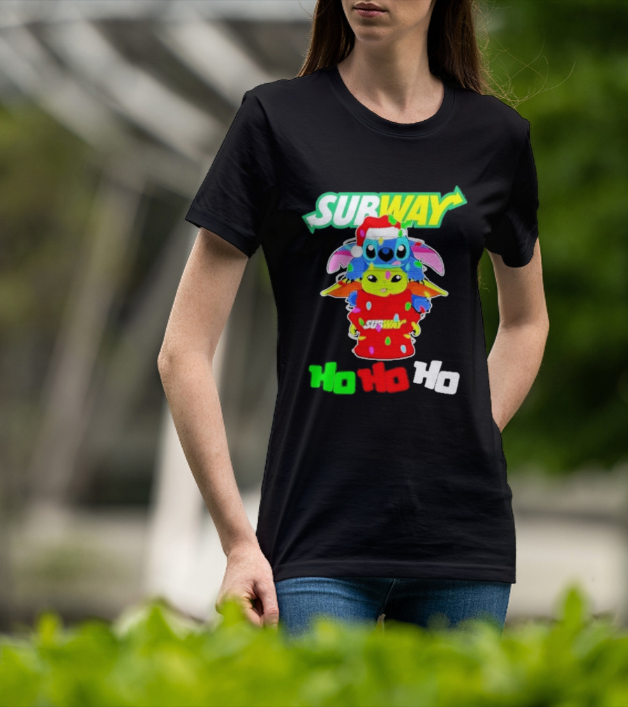 Subway Baby Yoda Stitch Christmas 2026 Ho Ho Ho T-Shirt