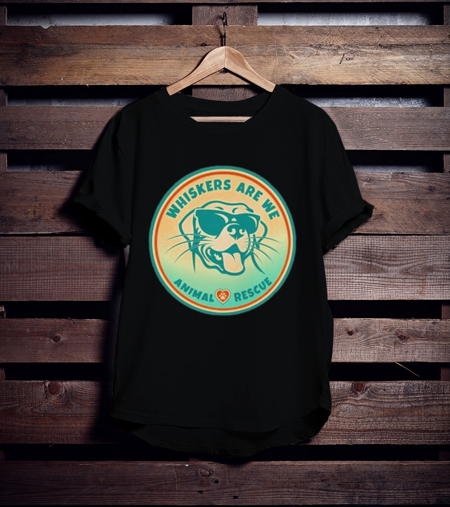 Whiskers Are We Animal Rescue Sunglasses Dog Paw Heart T-Shirt