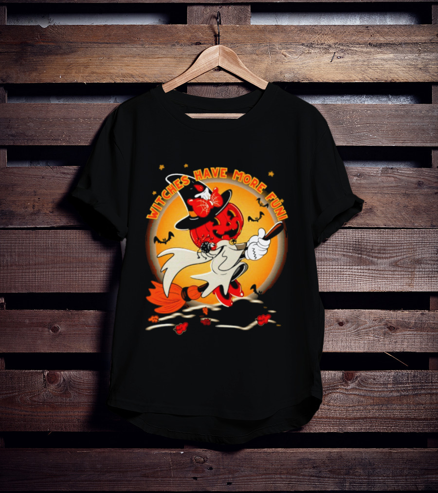 Witches Have More Fun Pumpkin Witch Riding Broomstick Halloween Magic T-Shirt