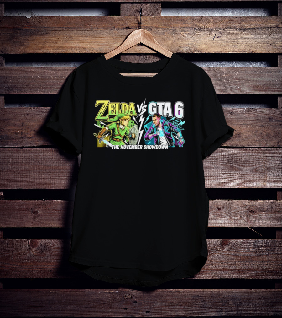 Zelda Vs GTA 6 The November Showdown Gaming Epic Clash T-Shirt