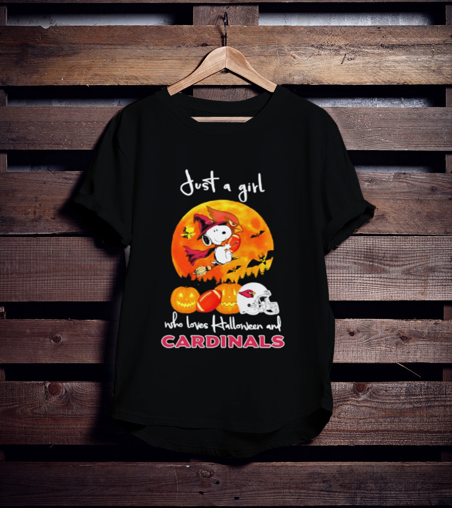 Just A Girl Who Loves Halloween And Cardinals Snoopy Woodstock Pumpkin 2026 T-Shirt