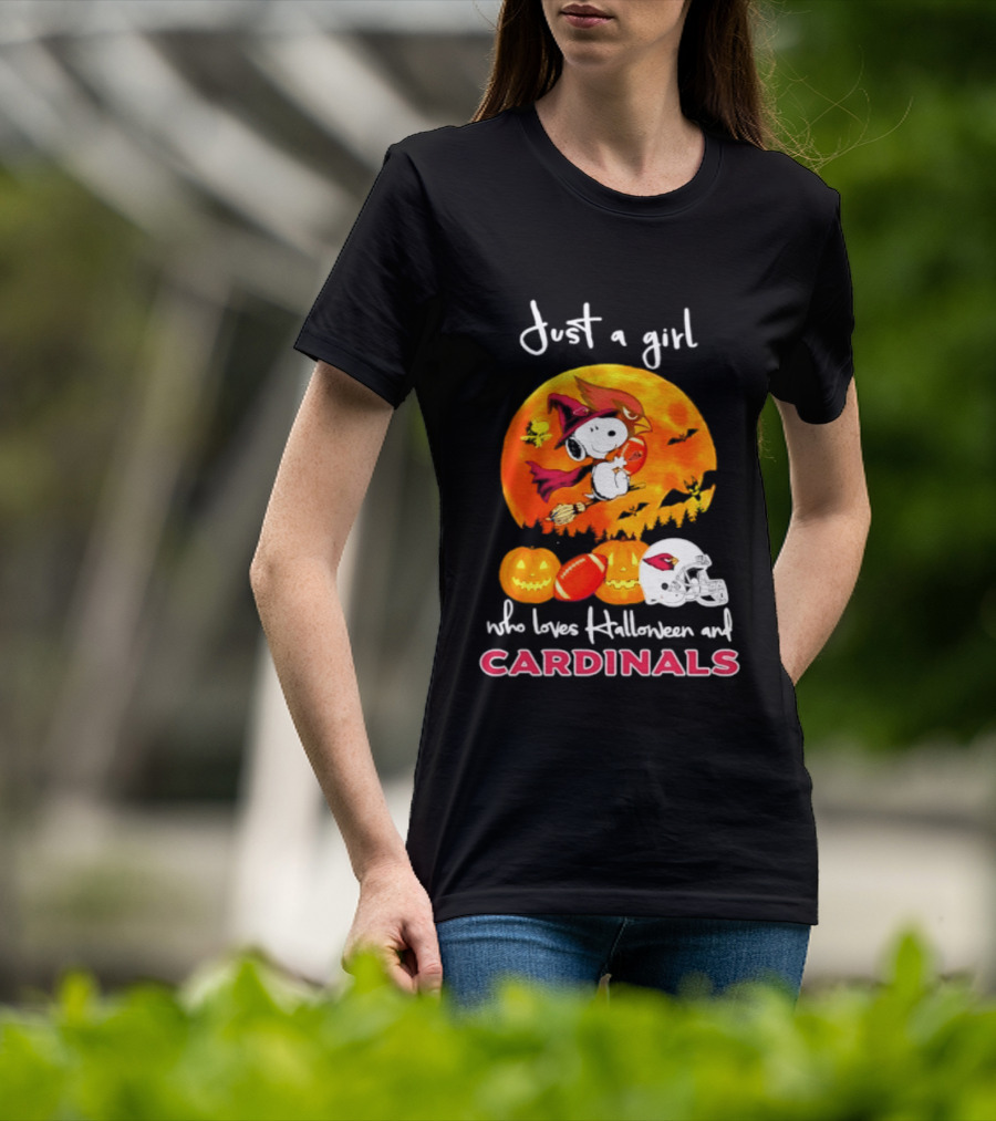 Just A Girl Who Loves Halloween And Cardinals Snoopy Woodstock Pumpkin 2026 T-Shirt