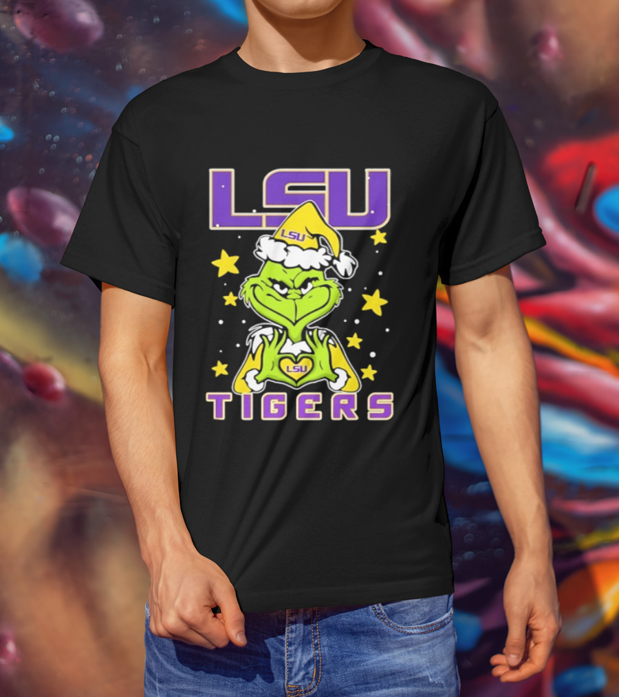 LSU Tigers Grinch Love Hands Christmas 2026 Football Holiday T-Shirt