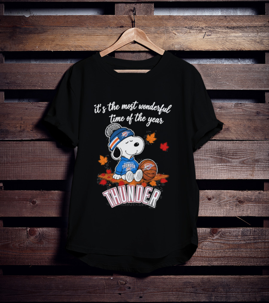 Oklahoma City Thunder Snoopy Most Wonderful Time Of The Year Autumn Football T-Shirt