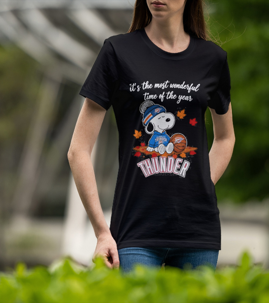 Oklahoma City Thunder Snoopy Most Wonderful Time Of The Year Autumn Football T-Shirt