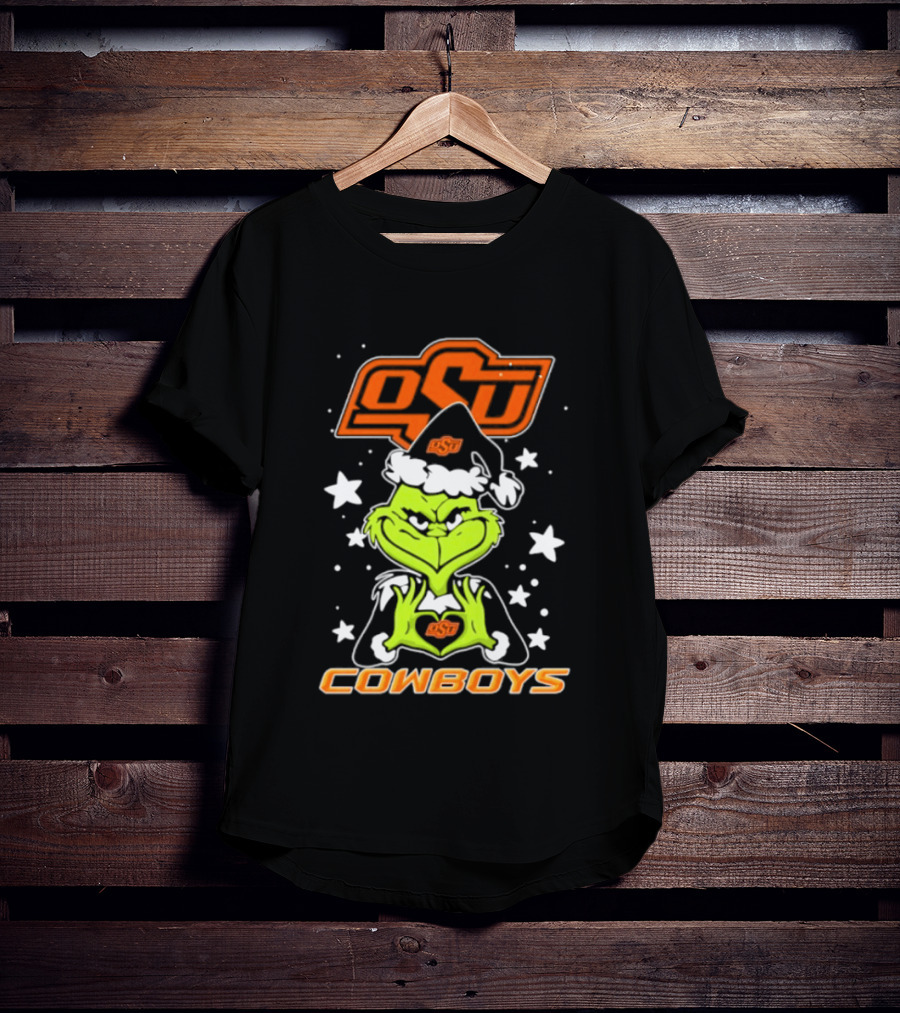 Oklahoma State Cowboys Grinch Love Hands Christmas Football 2026 T-Shirt