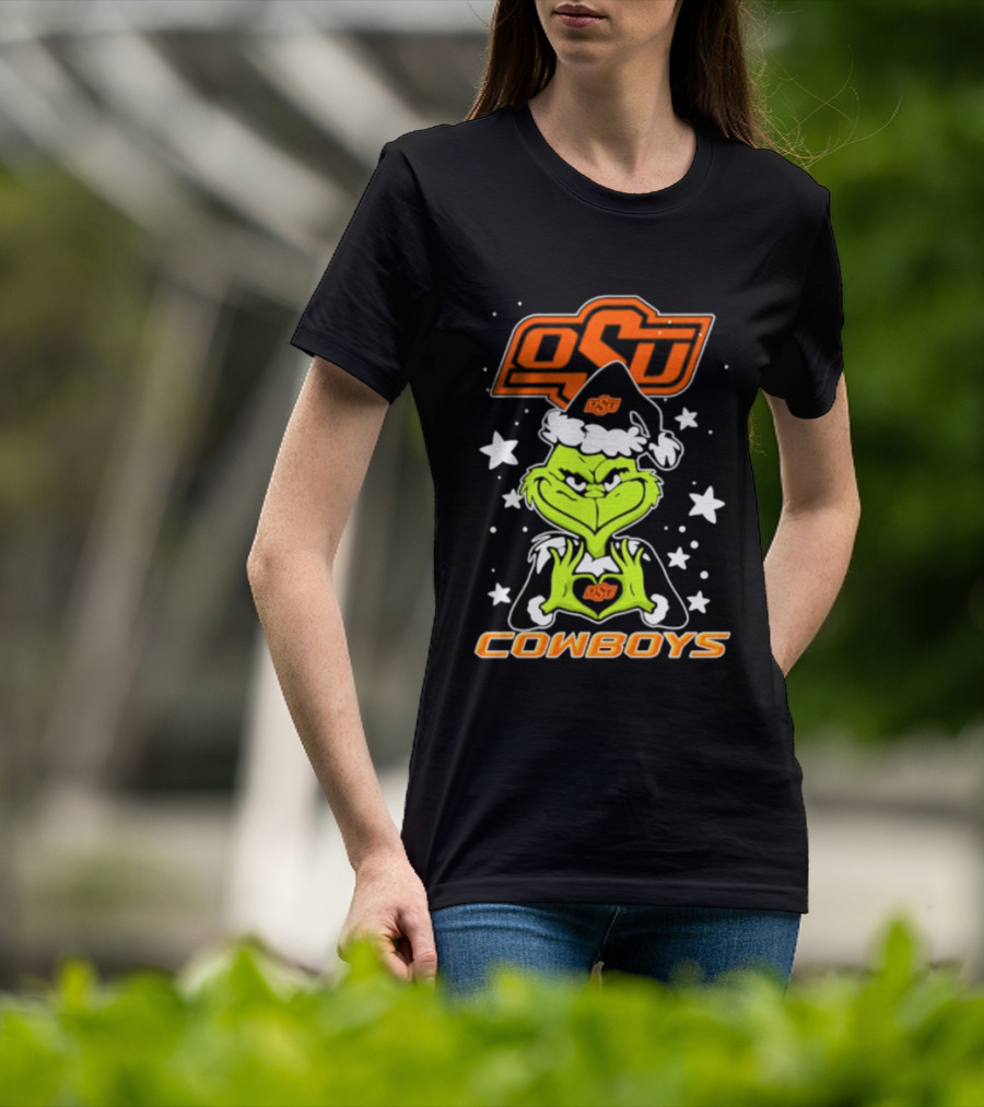 Oklahoma State Cowboys Grinch Love Hands Christmas Football 2026 T-Shirt