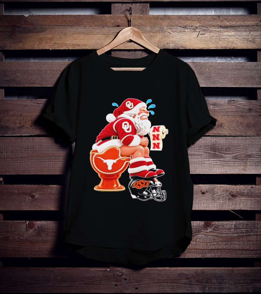OU Oklahoma Sooners Santa Claus Toilet Texas Longhorns OSU Cowboys Football Meme T-Shirt