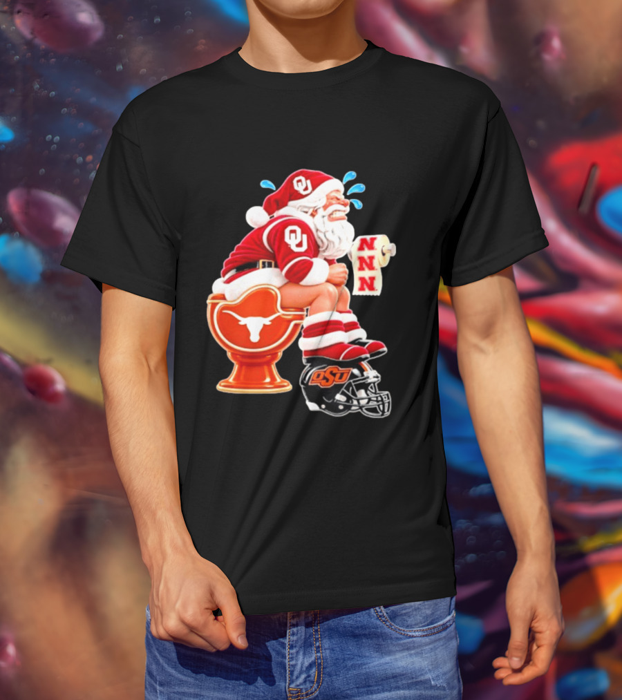 OU Oklahoma Sooners Santa Claus Toilet Texas Longhorns OSU Cowboys Football Meme T-Shirt