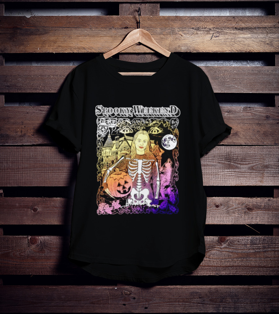 Spooky Weekend Skeleton Pumpkin Haunted House Halloween Magic Moonlit Night T-Shirt