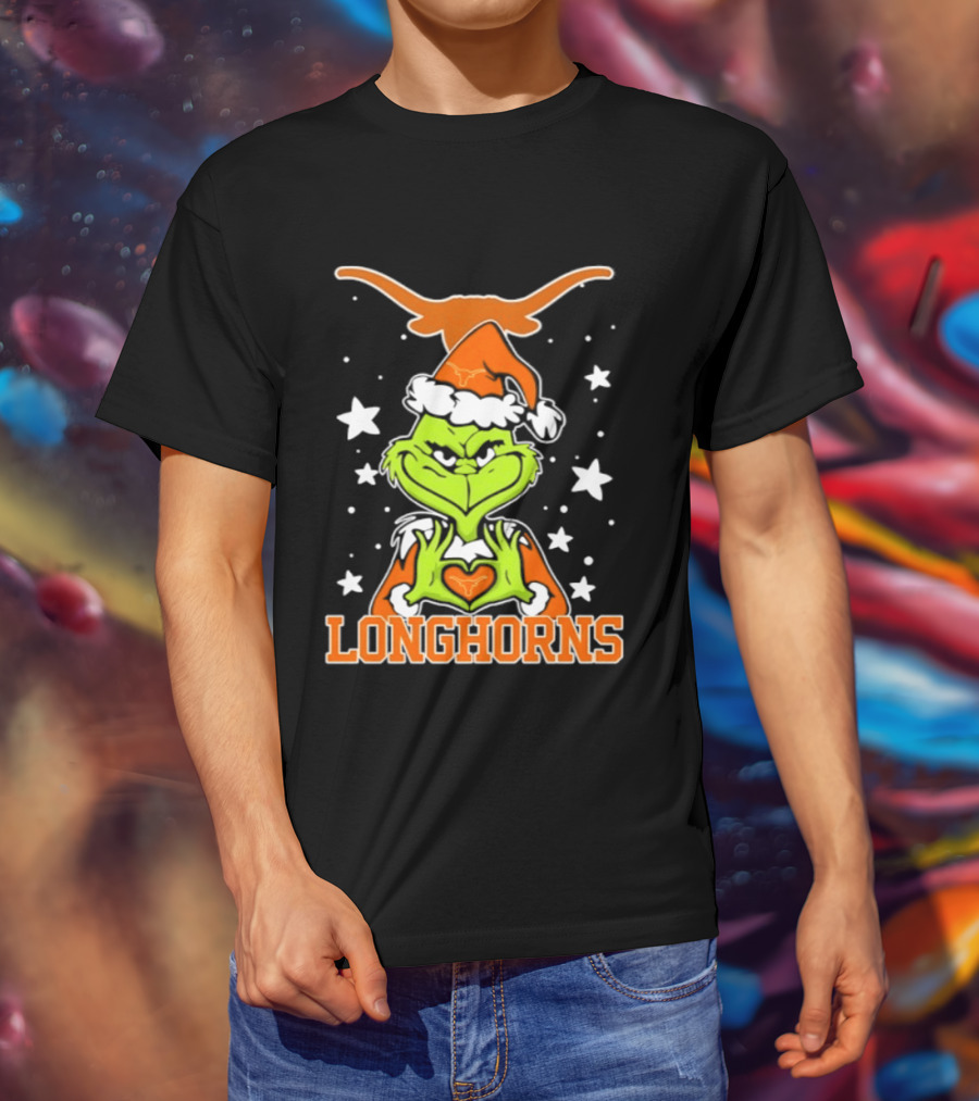 Texas Longhorns Grinch Christmas Love Hands Football 2026 T-Shirt
