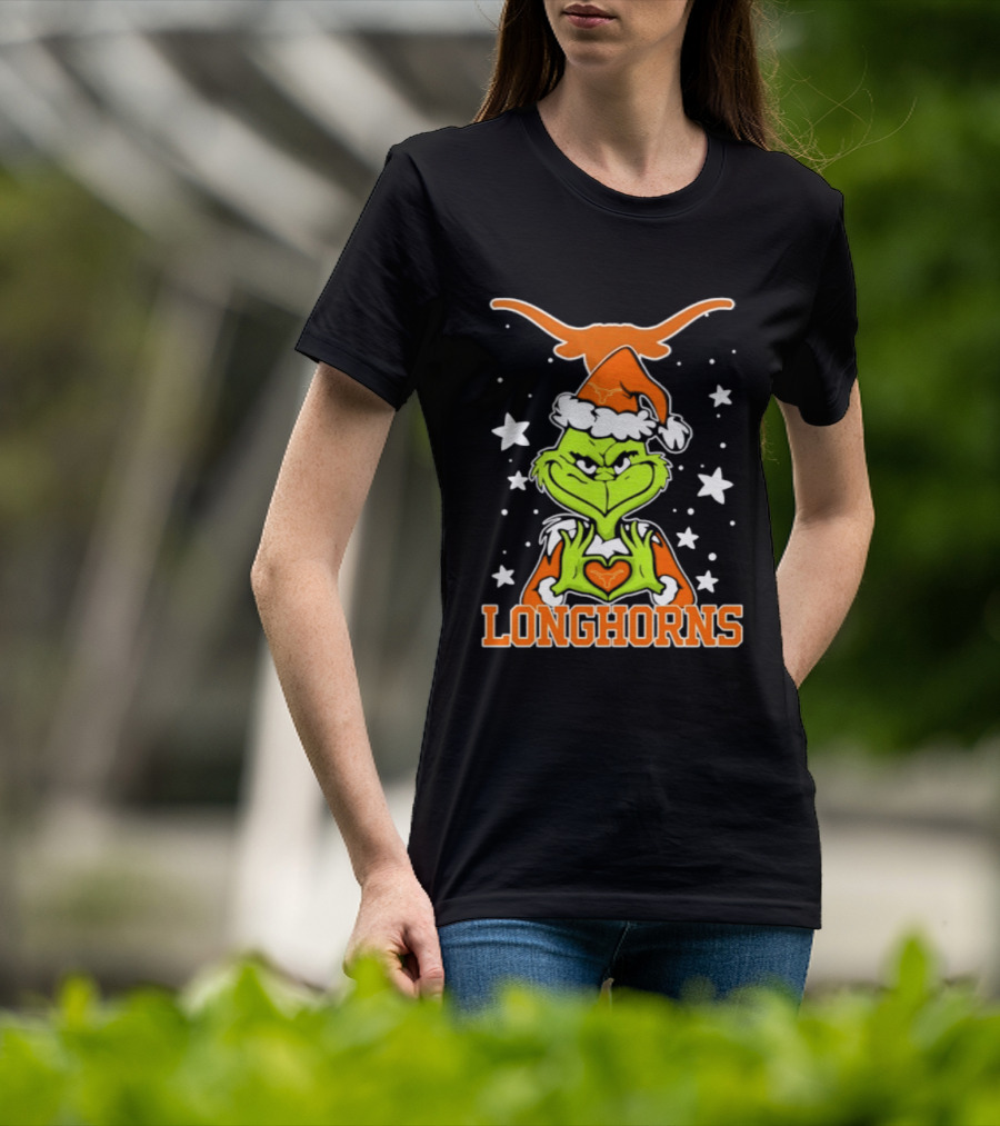 Texas Longhorns Grinch Christmas Love Hands Football 2026 T-Shirt