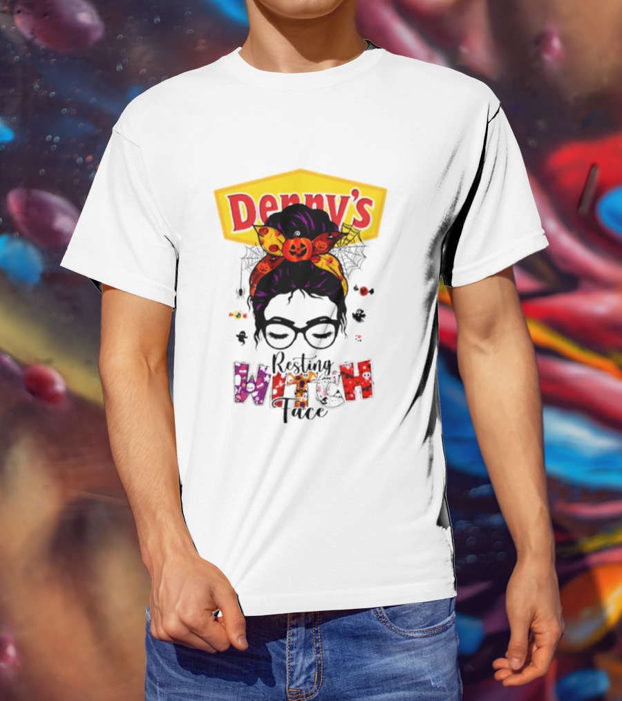 Denny's Resting Witch Face Halloween 2026 Pumpkin Headband And Web Glasses T-Shirt