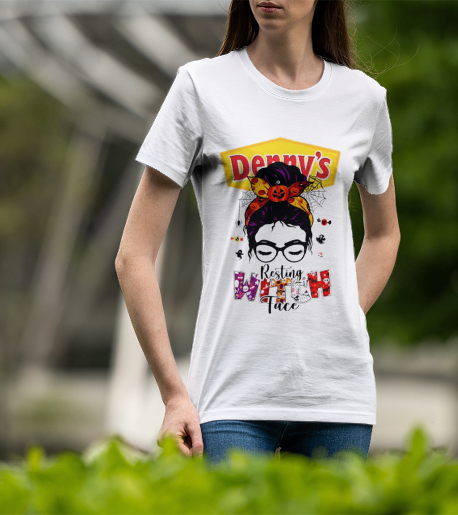 Denny's Resting Witch Face Halloween 2026 Pumpkin Headband And Web Glasses T-Shirt