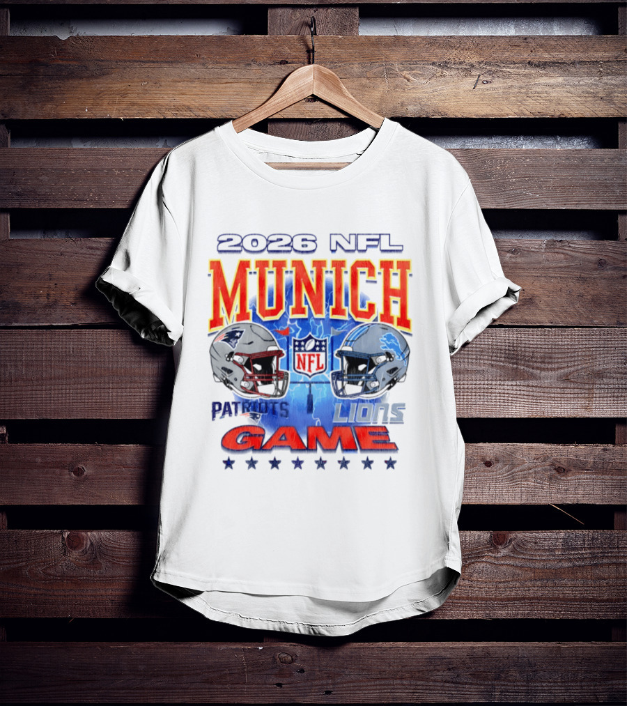 2026 NFL Munich Game New England Patriots Vs Detroit Lions Helmets T-Shirt