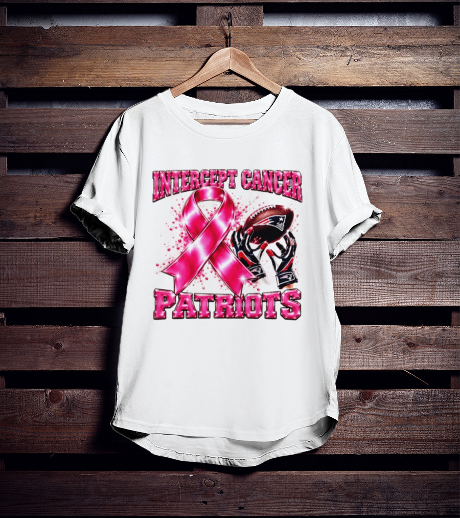 Intercept Cancer New England Patriots 2026 Football Gloves Pink Ribbon Awareness T-Shirt