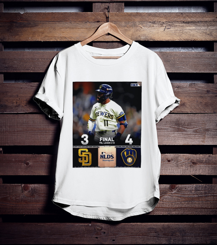 Milwaukee Brewers Vs San Diego Padres 4 3 Game 2 2026 NLDS Final Score MIL Leads 2 0 T-Shirt