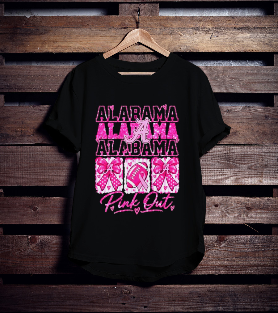 Alabama Crimson Tide A Pink Out Breast Cancer Awareness Football Bow Game Day T-Shirt