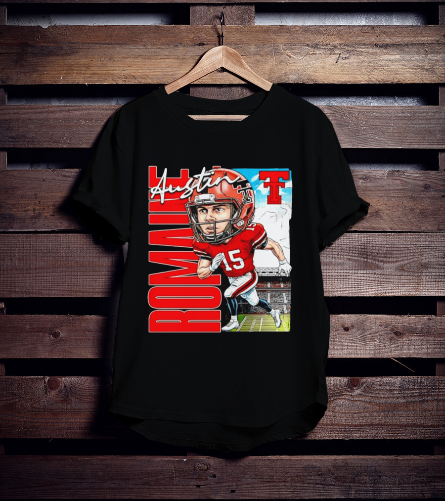 Austin Romaine Texas Tech Red Raiders Football NCAA Stadium Caricature T-Shirt