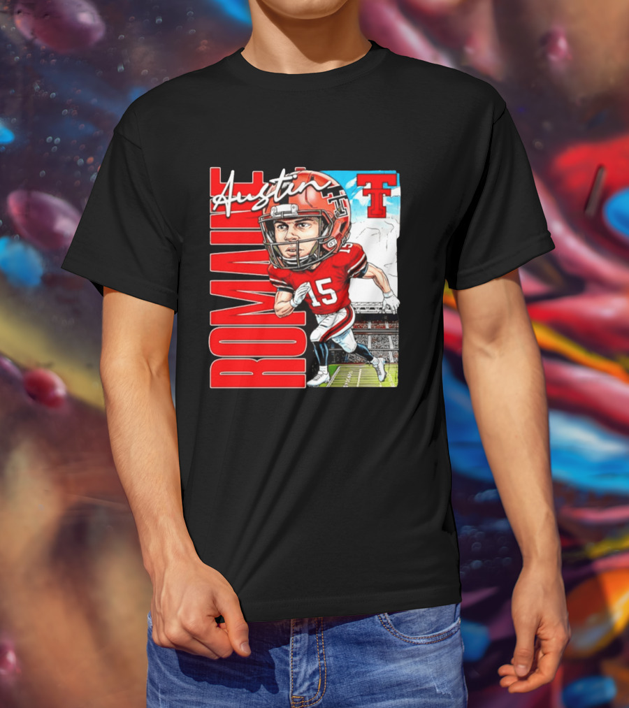 Austin Romaine Texas Tech Red Raiders Football NCAA Stadium Caricature T-Shirt
