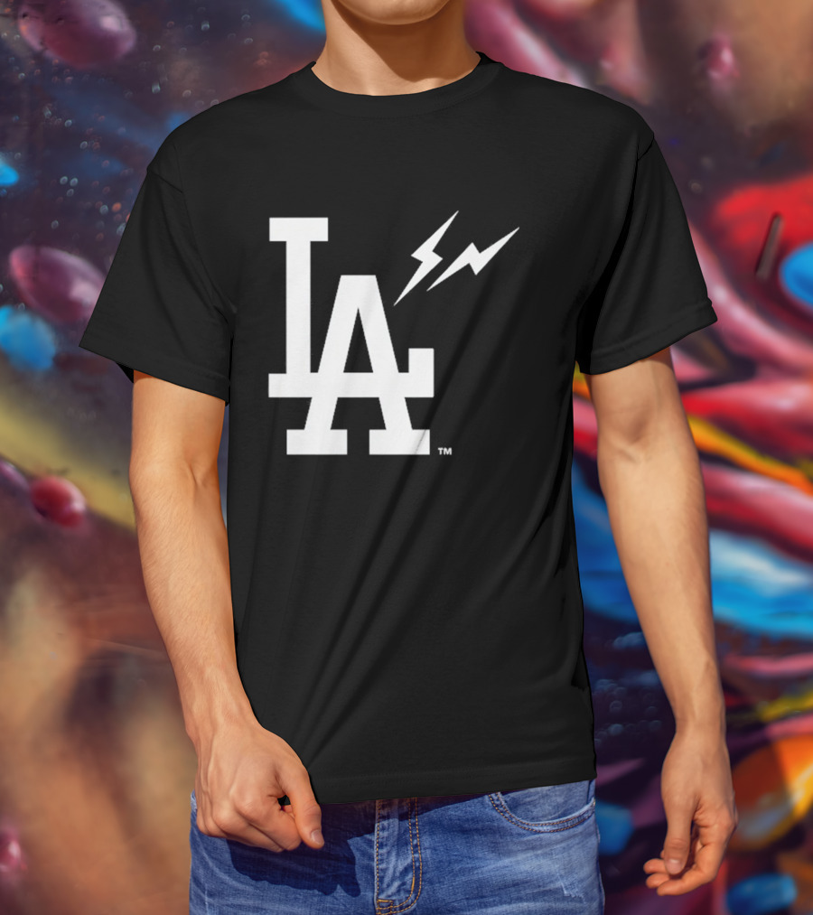 Los Angeles Dodgers Fragment LA Thunder Lightning Bolt T-Shirt