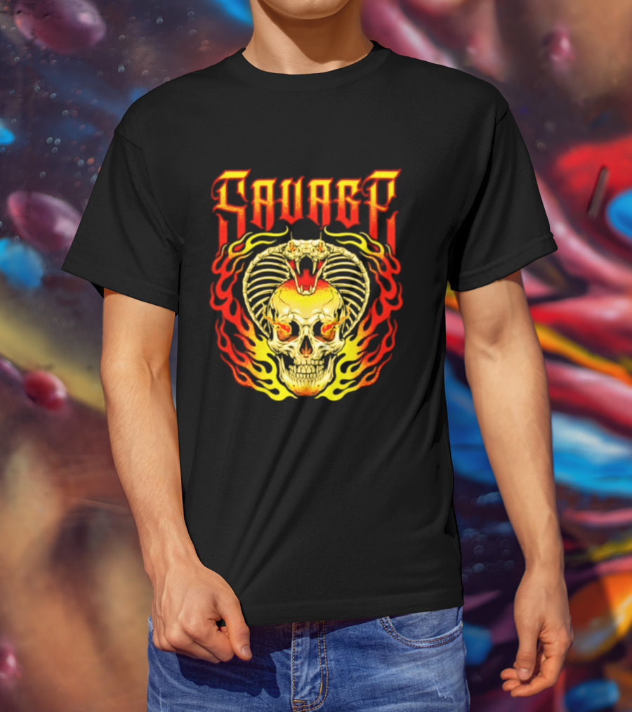 Savage Cobra Skull Fire Fusion Streetwear T-Shirt