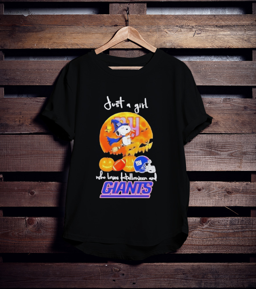 Just A Girl Who Loves Halloween New York Giants Snoopy Woodstock T-Shirt