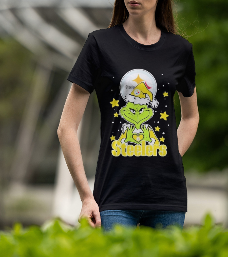 Pittsburgh Steelers Grinch Christmas Love Hands 2026 Football T-Shirt