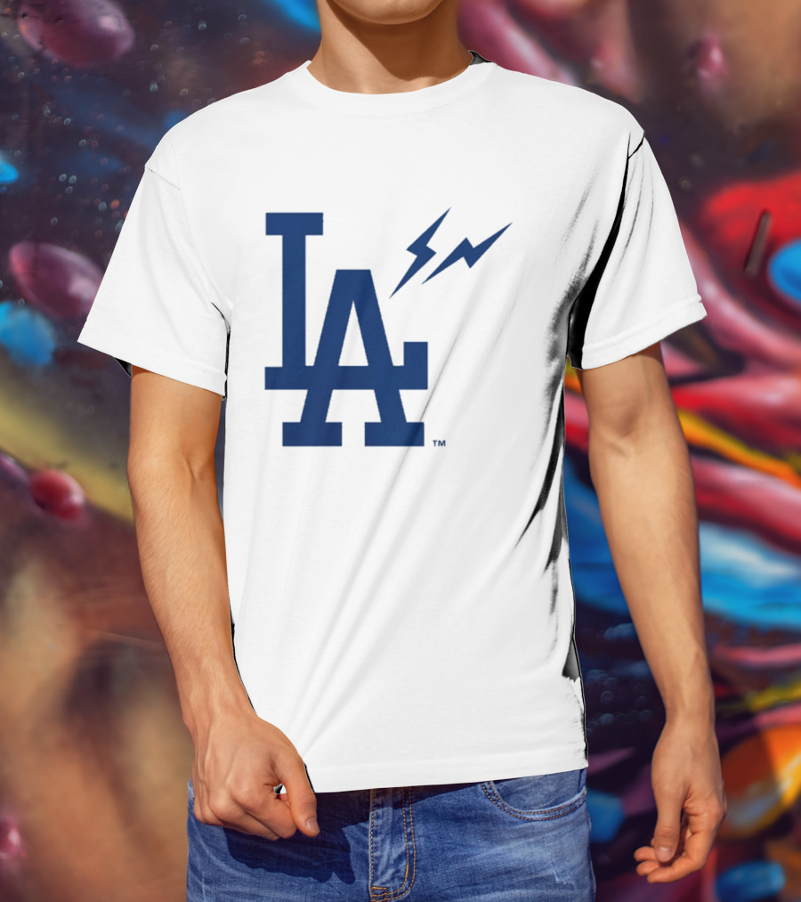 Los Angeles Dodgers Fragment Collaboration LA Thunder Lightning Bolt T-Shirt