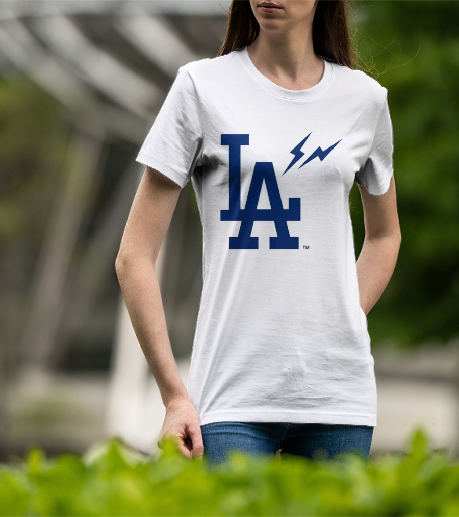 Los Angeles Dodgers Fragment Collaboration LA Thunder Lightning Bolt T-Shirt
