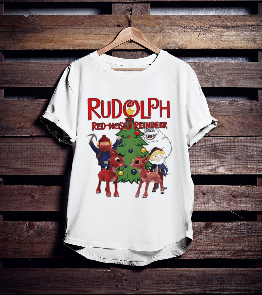 Rudolph The Red Nosed Reindeer Christmas Tree With Characters And Star T-Shirt