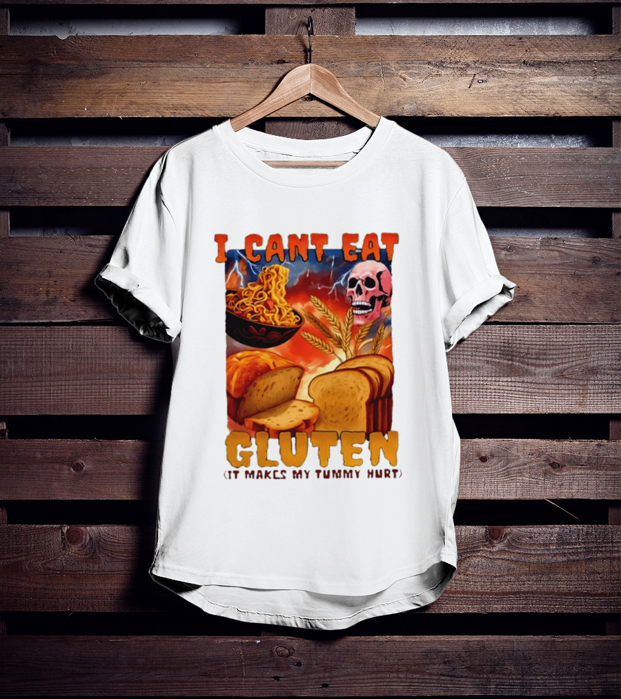 I Cant Eat Gluten Skull Bread Noodles Lightning T-Shirt