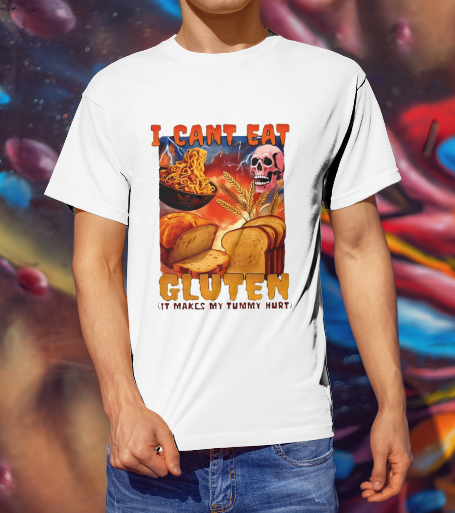 I Cant Eat Gluten Skull Bread Noodles Lightning T-Shirt