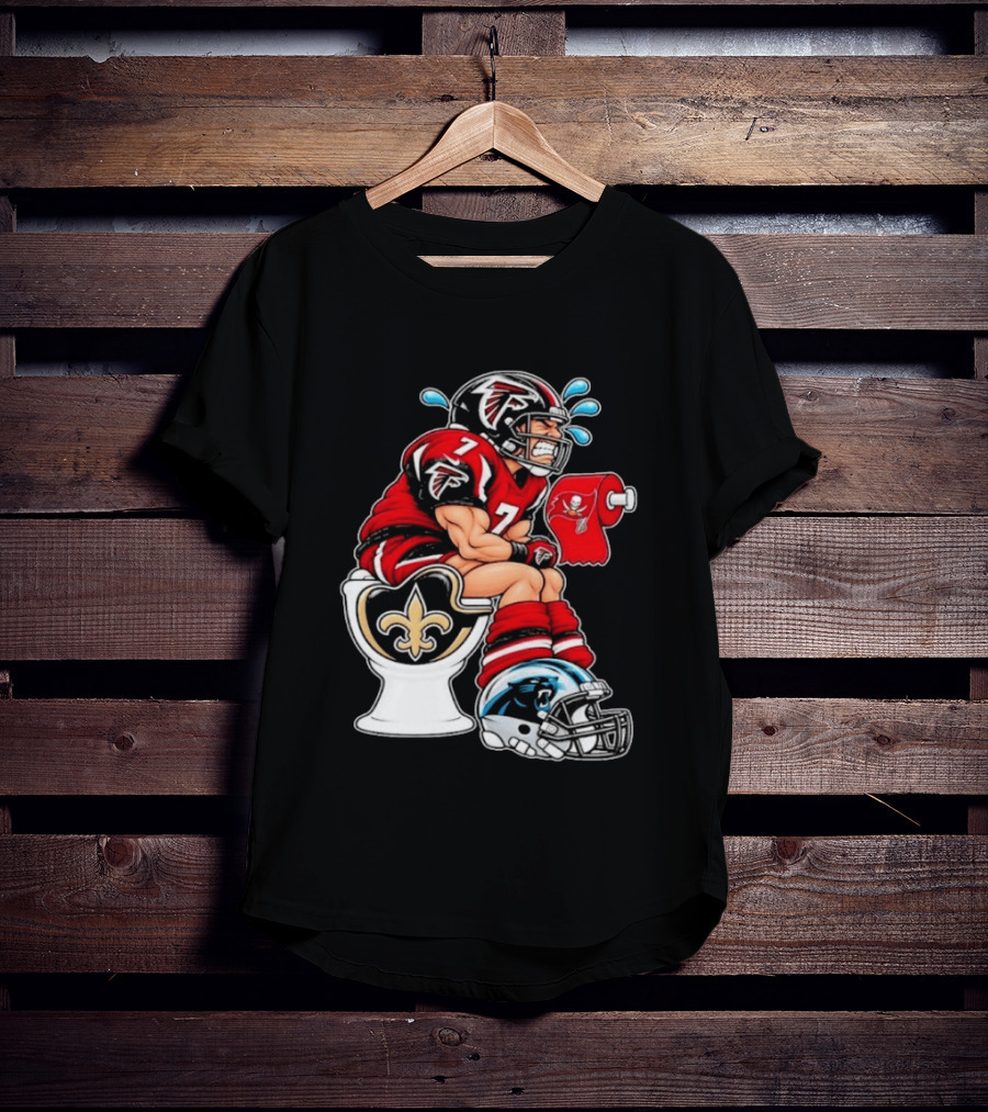 Atlanta Falcons Player On Saints Toilet With Buccaneers Toilet Paper And Panthers Helmet T-Shirt