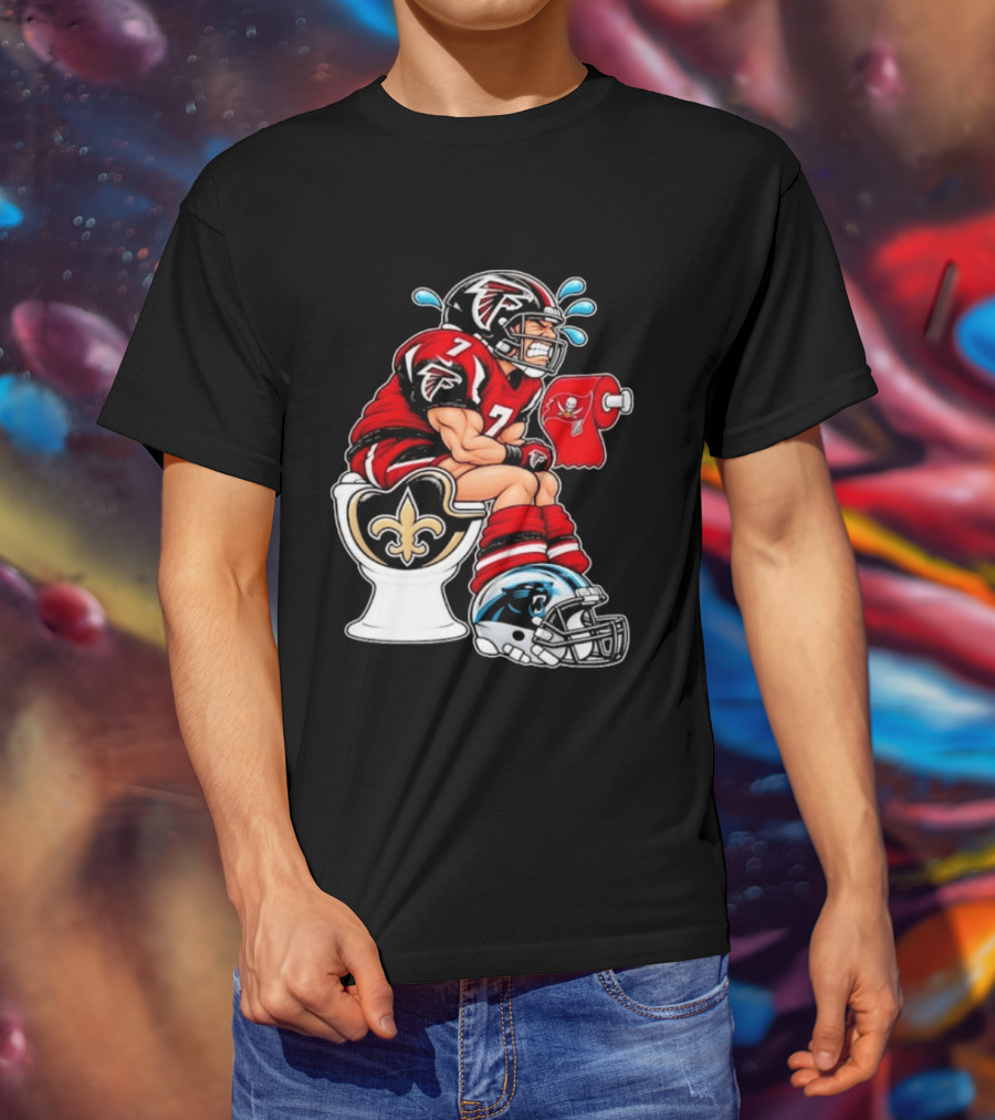 Atlanta Falcons Player On Saints Toilet With Buccaneers Toilet Paper And Panthers Helmet T-Shirt