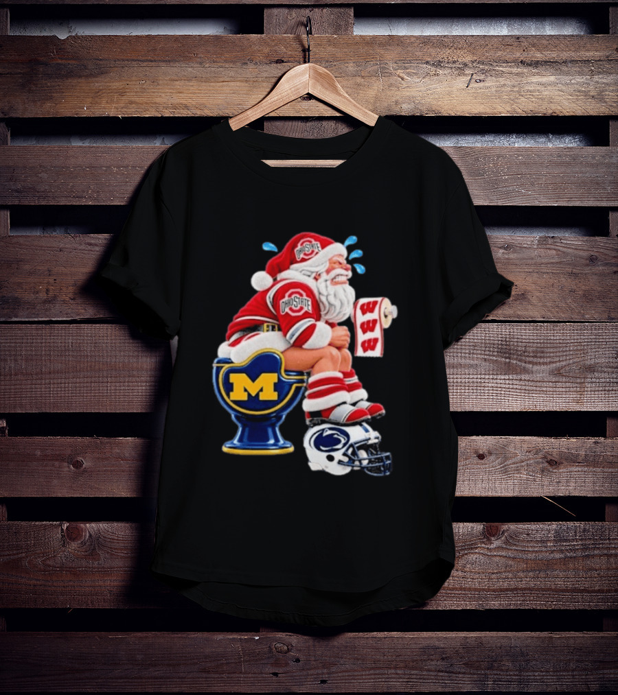 Big Ten College Football Santa Ohio State Michigan Penn State Wisconsin Christmas T-Shirt