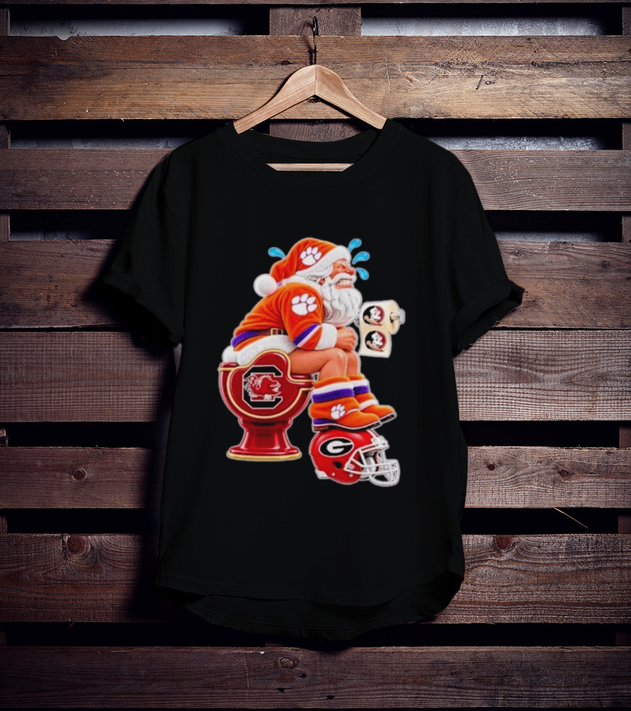 Clemson Tigers Santa South Carolina Gamecocks Georgia Bulldogs Florida State Christmas College Football T-Shirt